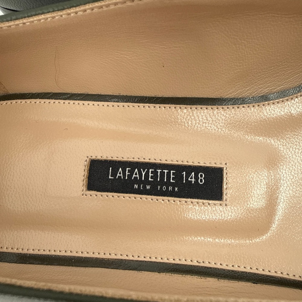 Lafayette 148 New York Kira Olive Green Leather Double Strap Flats Italy 40 - Picture 11 of 12